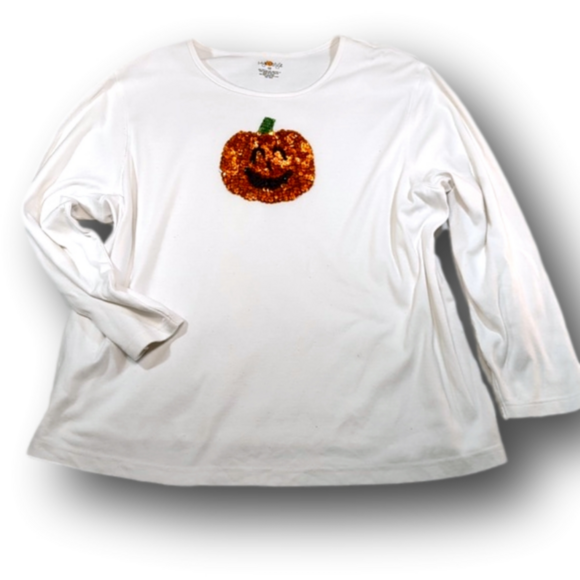 Tops - Sequined embellished pumpkin Halloween long sleeve T-shirt